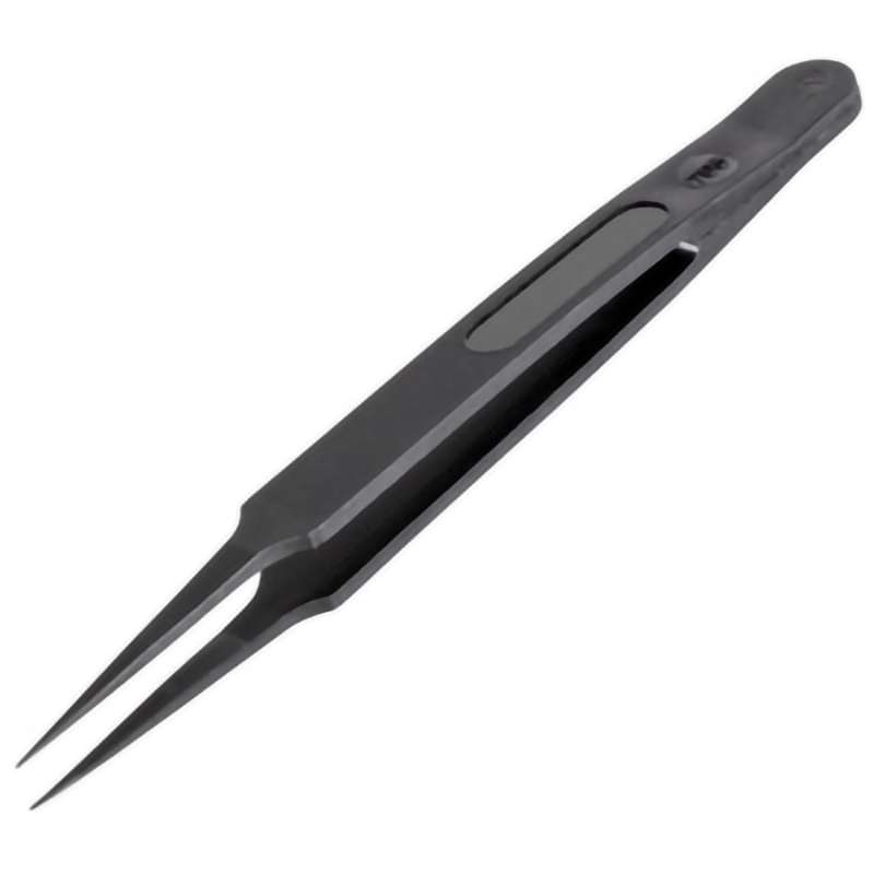 ESD Full Plastic Tweezers, Style 705, PVDF plastic, Very Fine, Sharp, 4.5"